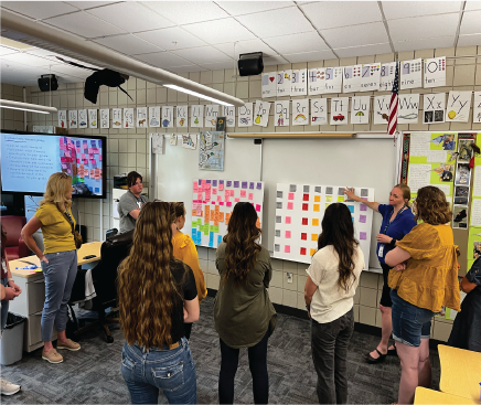 A group of teachers learning in an interactive presentation. 