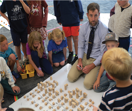 An elementary teacher supports early grade math learning in the classroom.